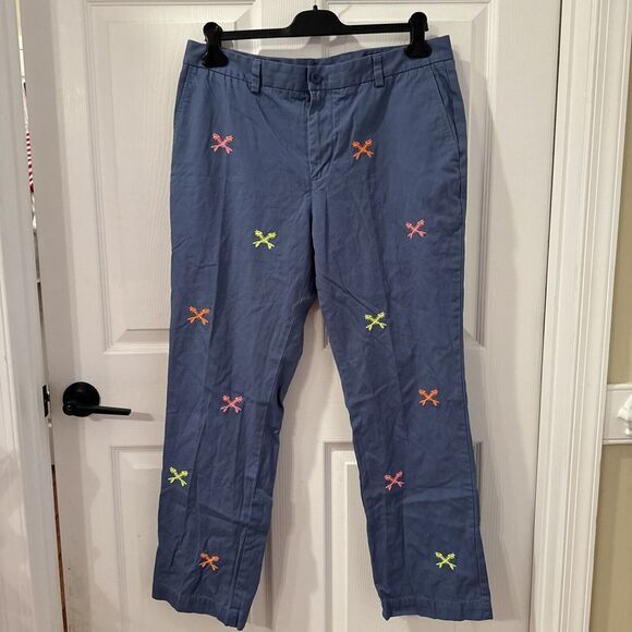 Vineyard Vines Men's Embroidered Breaker Pants 36x30‎ Blue Bone Fish Chino - Picture 1 of 10